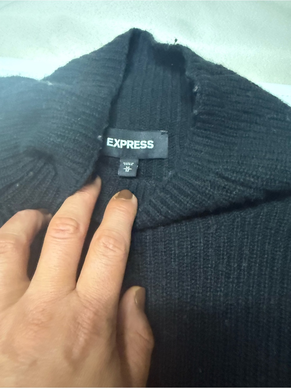 Express Black Wool Blend Ribbed Mock Neck Sweater Sz M - Picture 4 of 5